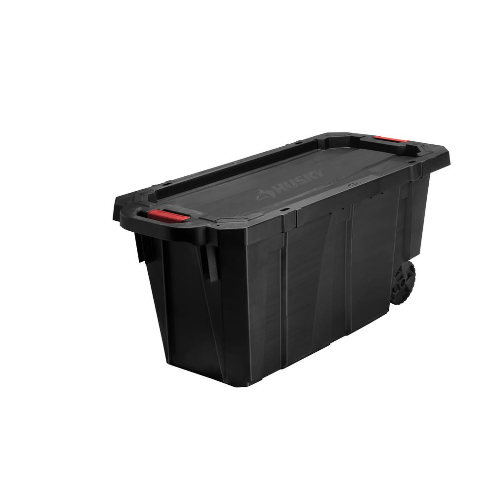 Husky 45 Gal Latch And Stack Tote With Wheels In Black 206133 The for proportions 1000 X 1000