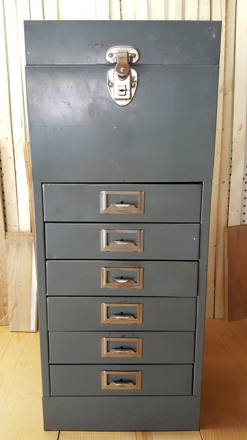 Industrial Vintage Metal File Cabinet Filing Cabinet Parts Bin Office Filing Box Fliptop Factory Warehouse Storage Rustic Patina Six Drawer regarding sizing 794 X 1411