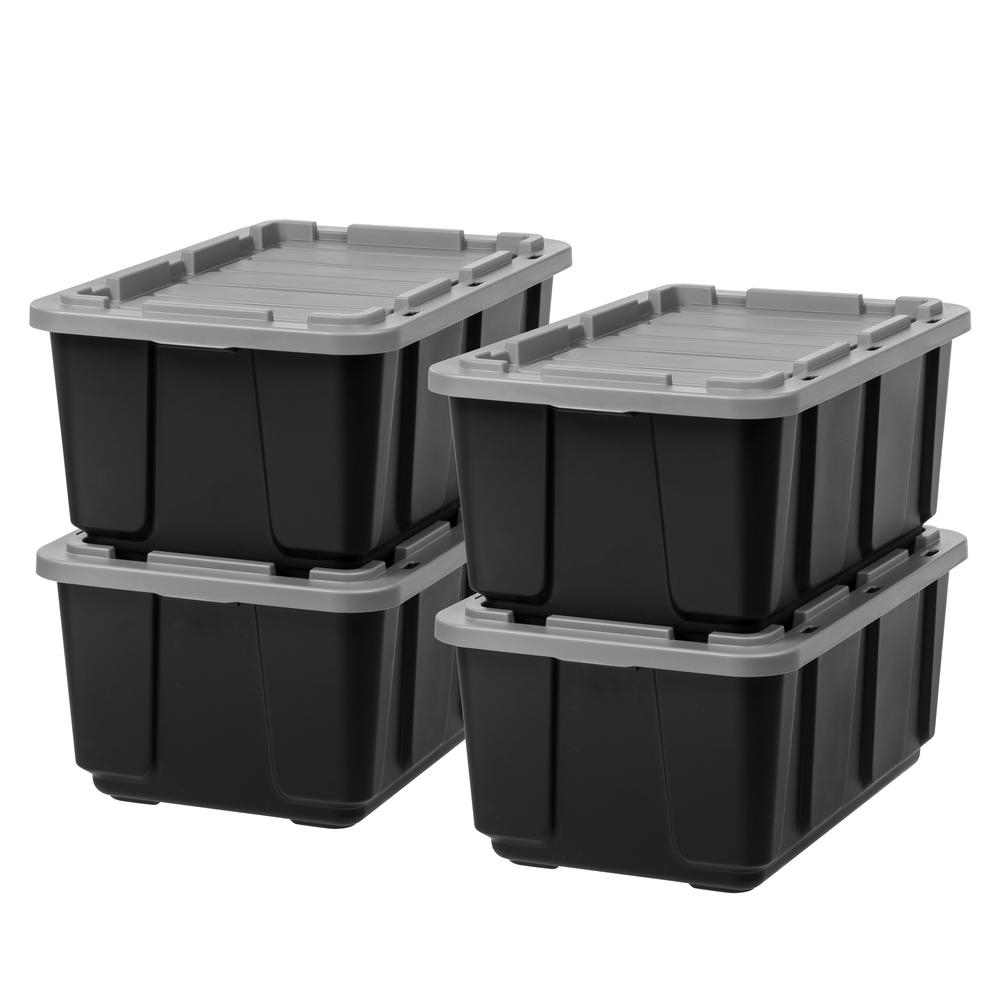 Iris 27 Gal Storage Tote In Black With Gray Lid 4 Pack 589096 throughout dimensions 1000 X 1000