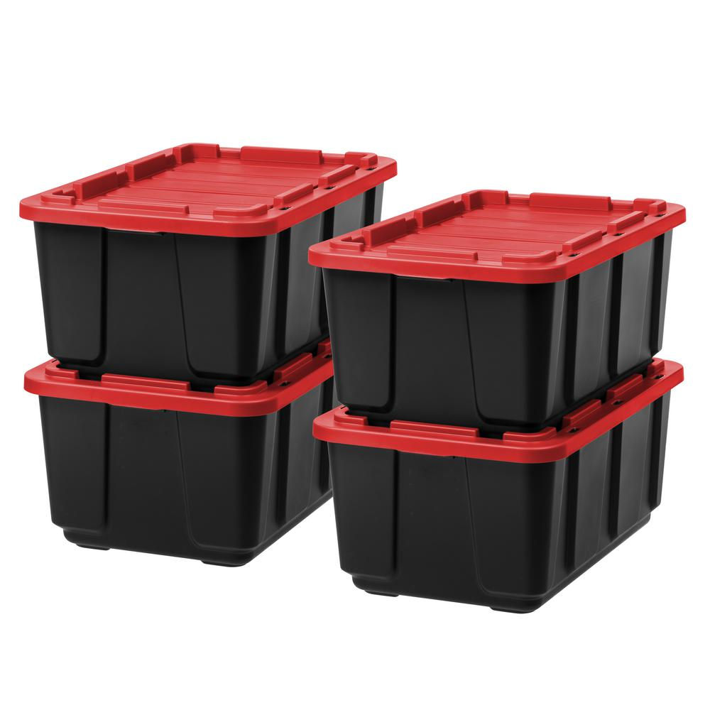 Iris 27 Gal Storage Tote In Black With Red Lid 4 Pack 589092 in measurements 1000 X 1000