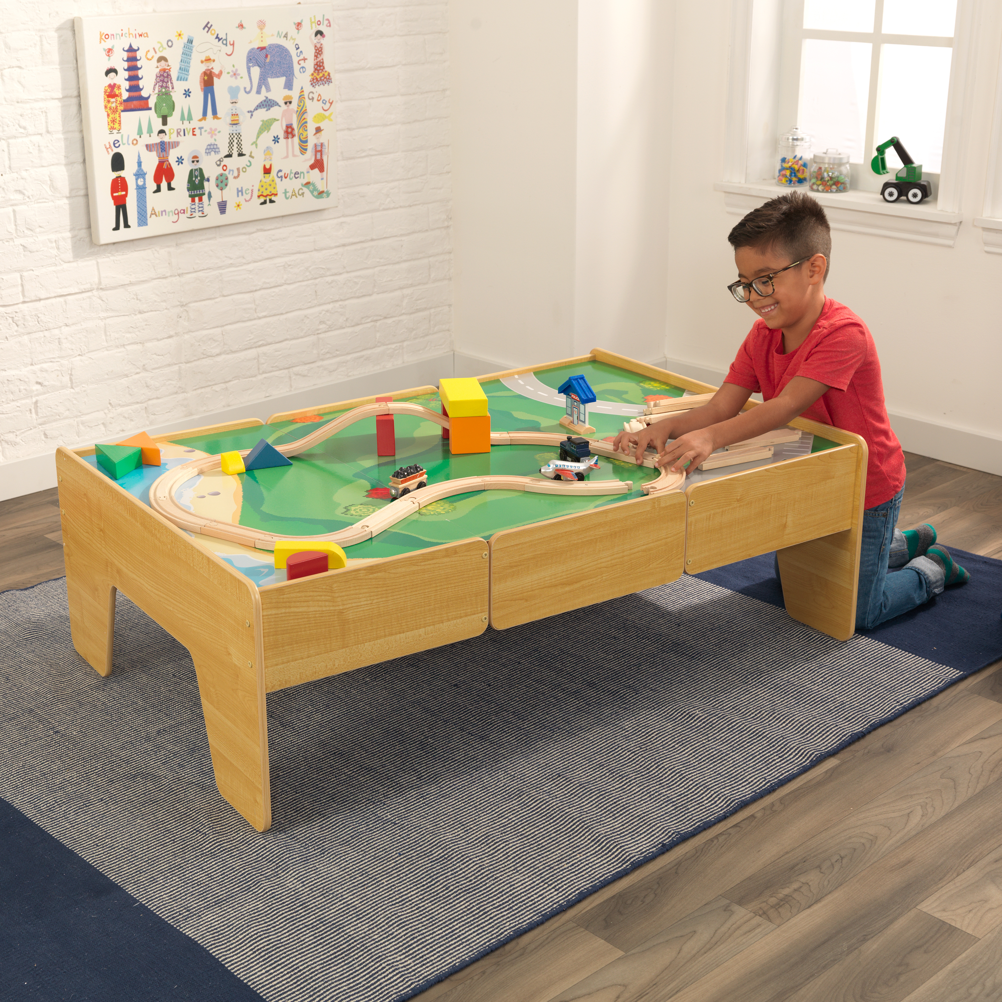 Kidkraft Double Sided Wooden Train And Activity Table With Built In in proportions 3480 X 3480