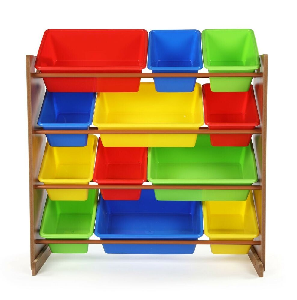 Kids Toy Storage Organizer With 12 Multi Colored Plastic Bins throughout measurements 988 X 1000