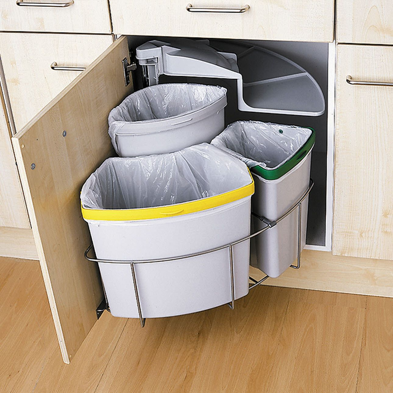 Kitchen Cabinet Three Part Recycling Bin Recycle Recycling Storage intended for sizing 1290 X 1290