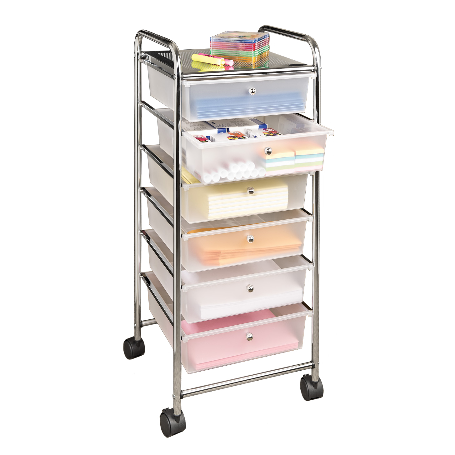 Large 6 Drawer Storage Bin Organizer Cart Frosted White Seville Classics in proportions 1456 X 1456