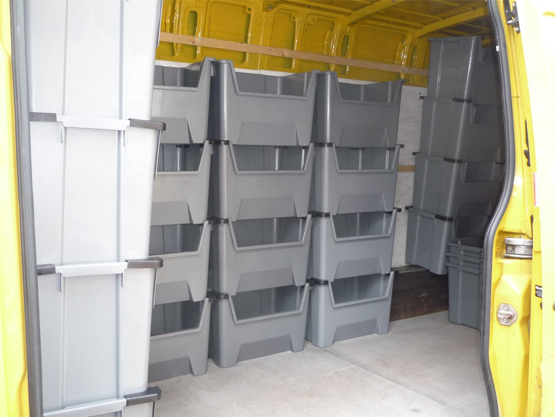 Large Plastic Van Shelving Storage Bins Boxes Stackable Space Bin X throughout size 1800 X 1351