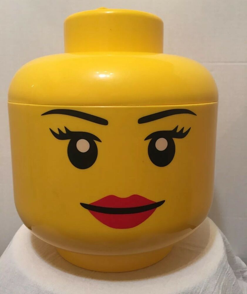 Large Yellow Lego Head Storage Bucket Bin Container Lady Lipstick with size 841 X 1000