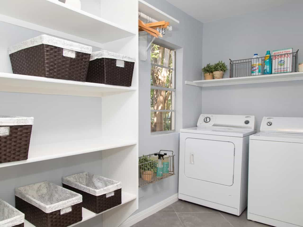 Laundry Room With Pastel Wall Colors And Storage Bins Good Laundry with measurements 1280 X 960
