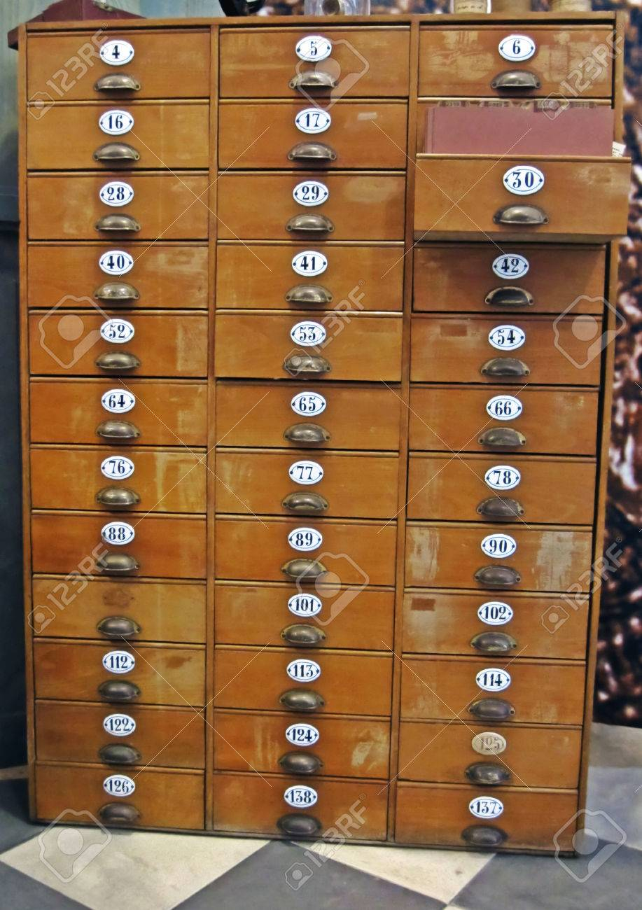 Library File Cabinet With Old Wood Card Drawers Stock Photo Picture regarding size 917 X 1300