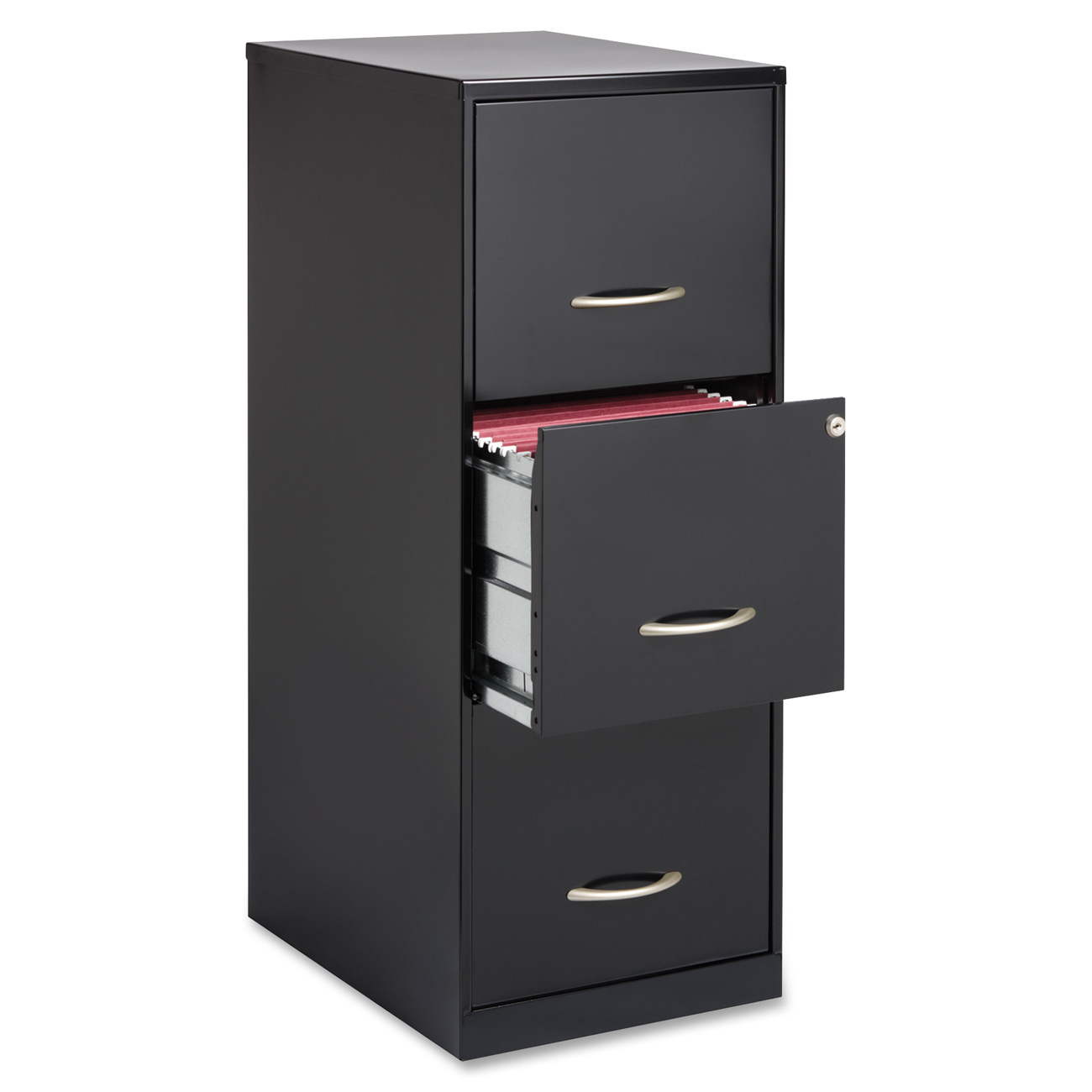 Lorell 3 Drawers Steel Vertical Lockable Filing Cabinet Black for proportions 1300 X 1300