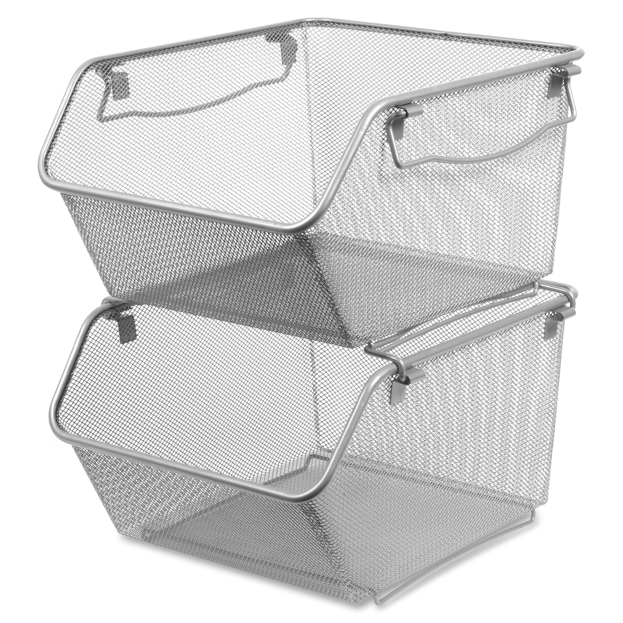 Lorell Silver Mesh Large Stacking Storage Bins Set Of 2 within proportions 2000 X 2000