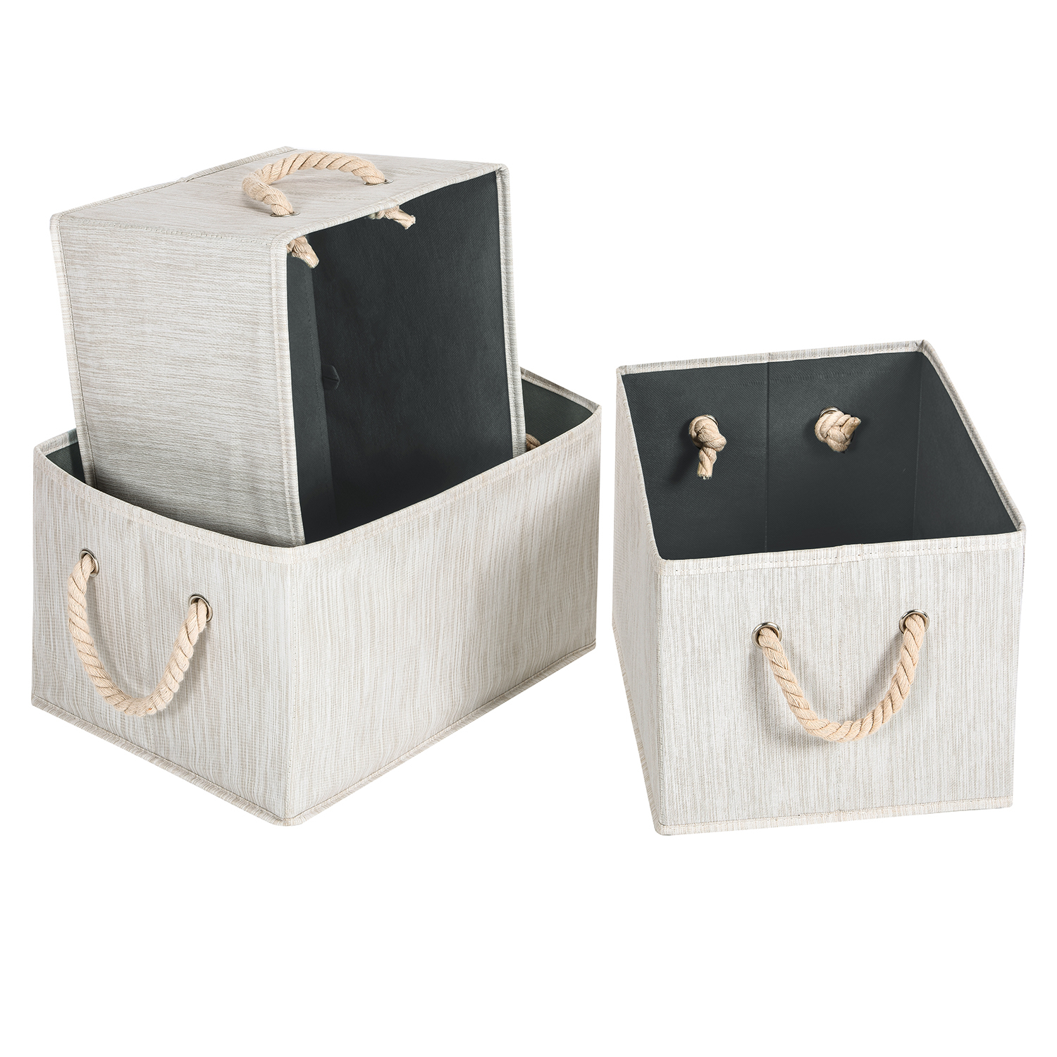 Maidmax Cloth Storage Bins With Two Cotton Ropes Each Bamboo Style Beige Set Of 3 within sizing 1500 X 1500