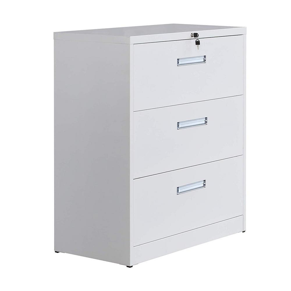 Merax White 3 Drawer Lateral Metal Vertical Lockable File Cabinet throughout size 1000 X 1000