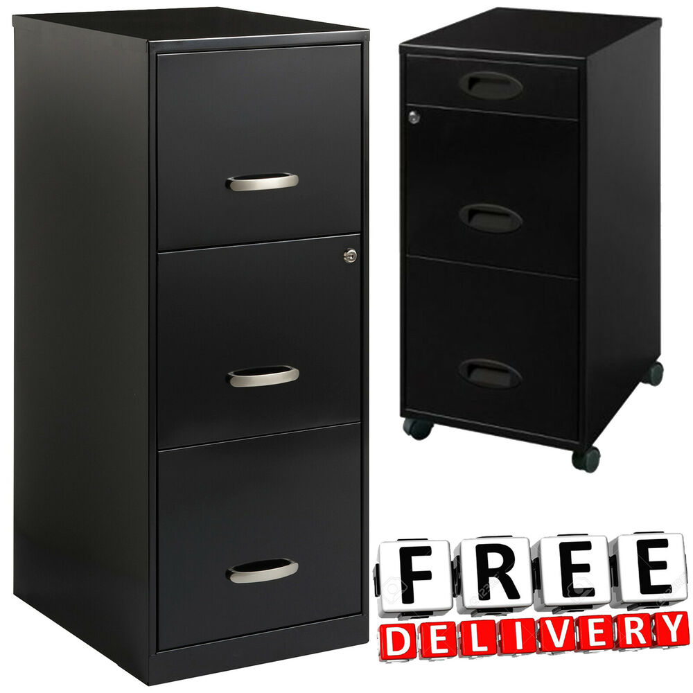 Metal File Cabinet 3 Drawer Vertical Lockable Filing Black Document with regard to size 1000 X 1000