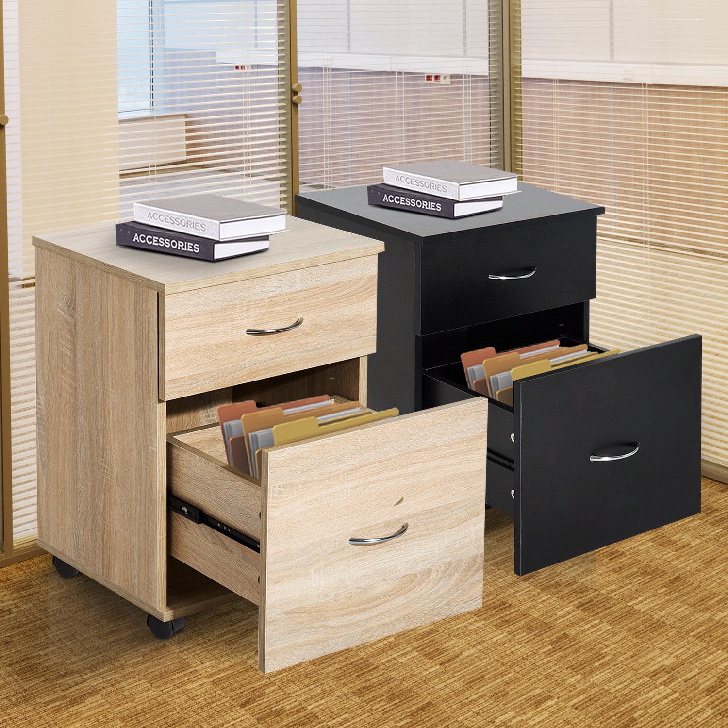 Mobile File Cabinet Wooden Side Table Filling 2 Drawers Pedestal with regard to measurements 1500 X 1500