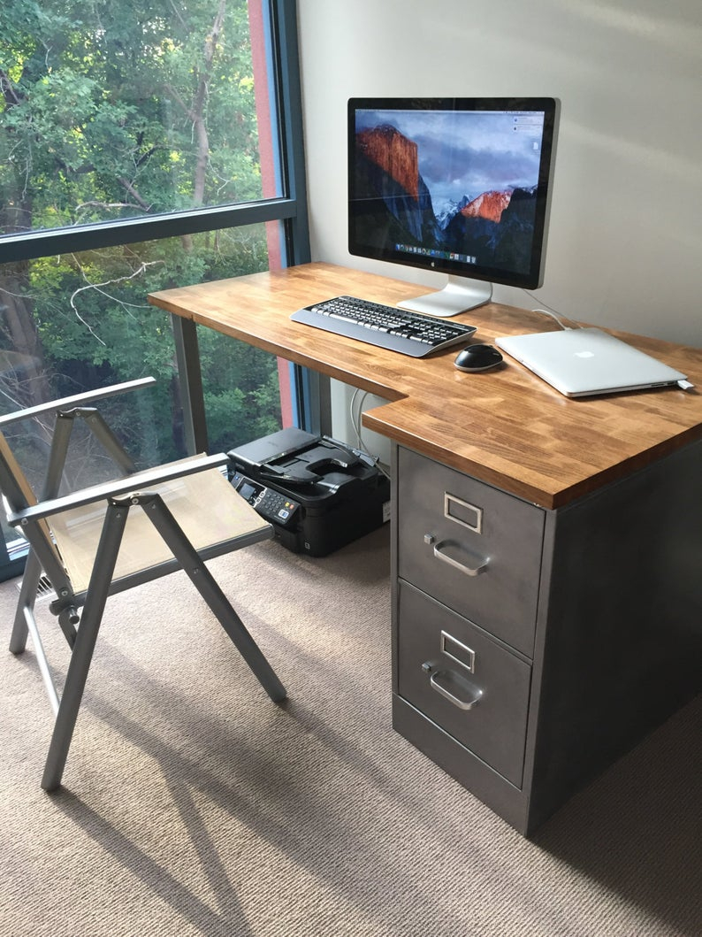 Modern Desk Refinished 2 Drawer Metal Filing Cabinet Solid Etsy regarding sizing 794 X 1059