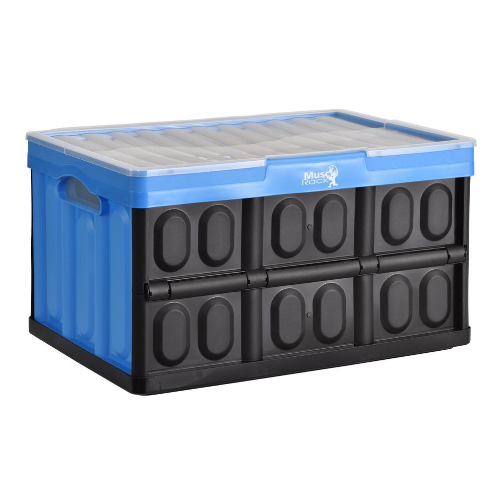 Muscle Rack 46 L Collapsible Storage Crate With Lid In Blackblue for proportions 1000 X 1000