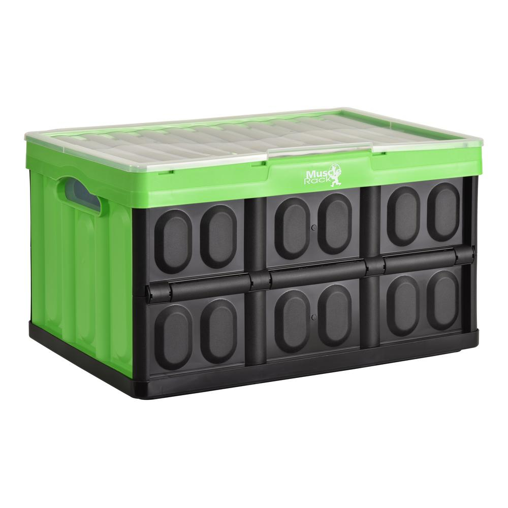 Muscle Rack 46 L Collapsible Storage Crate With Lid In Blackgreen pertaining to proportions 1000 X 1000
