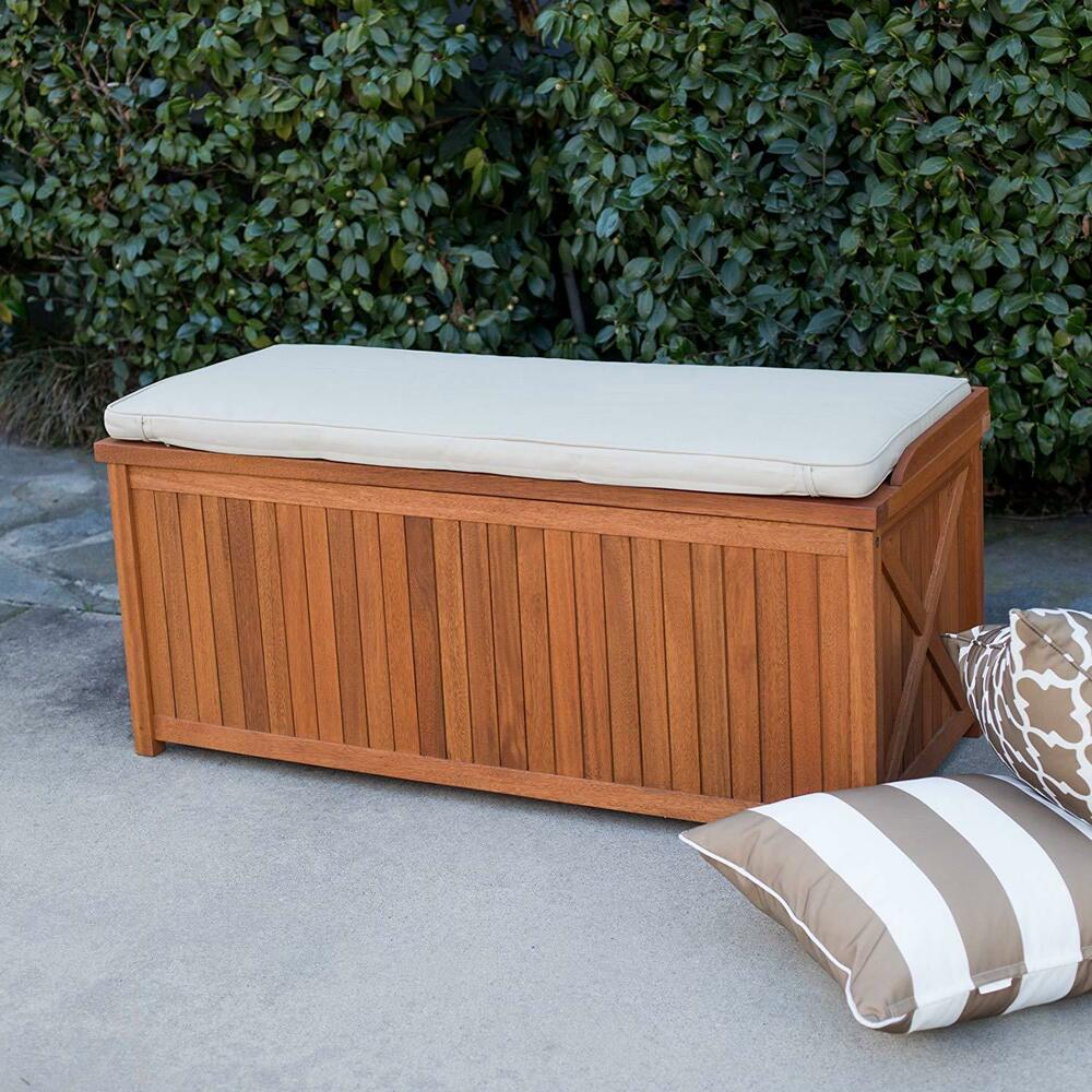 Natural Wood Eucalyptus Outdoor Deck Storage Box Bin Patio Bench in size 1000 X 1000