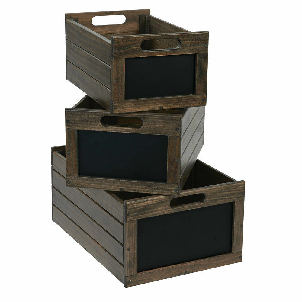 Nesting Chalkboard 3 Crates Crate Dark Oak Finish Wood Wooden with regard to sizing 1000 X 1000