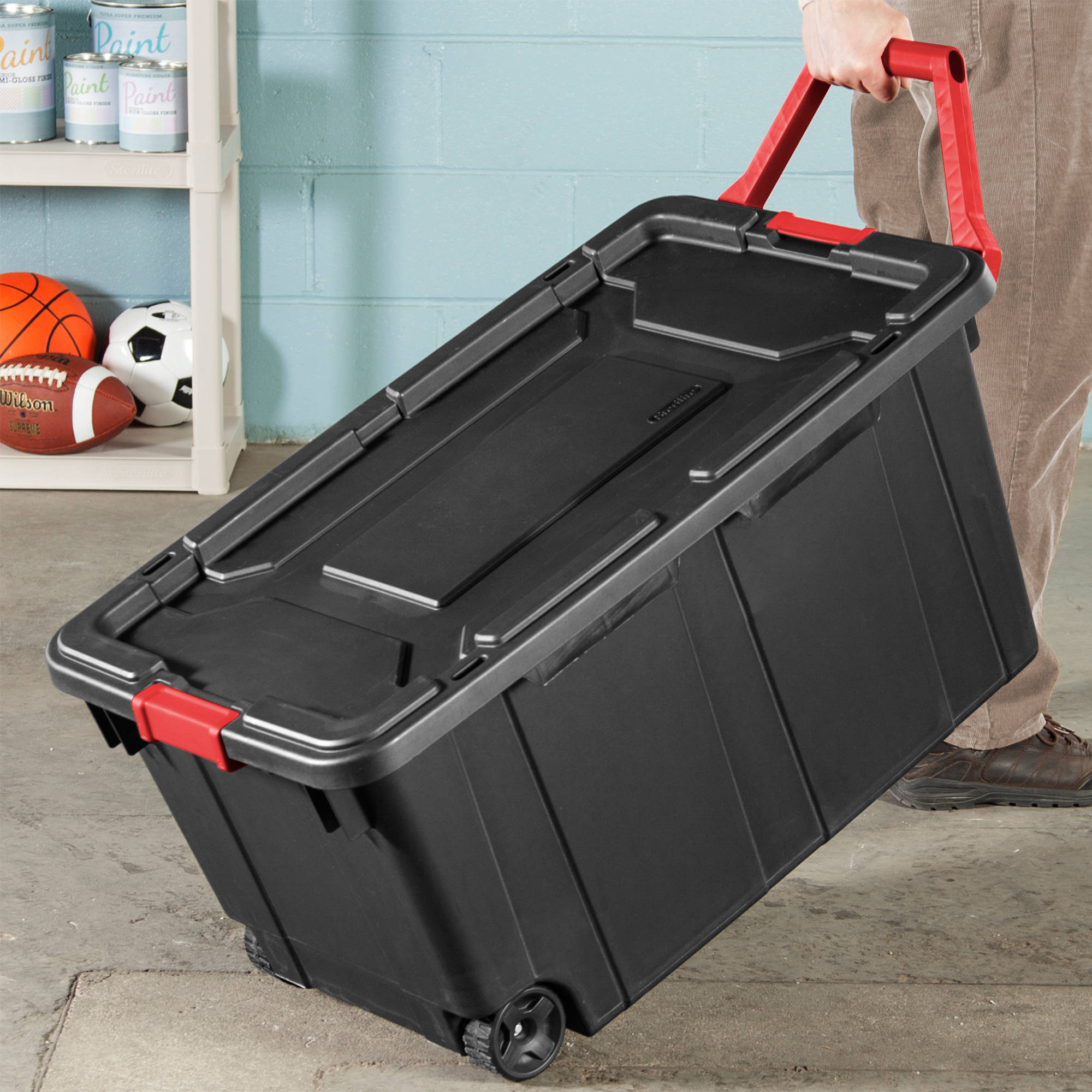 New Sterilite 40 Gallon Wheeled Industrial Tote Black Case Of 2 with size 2000 X 2000