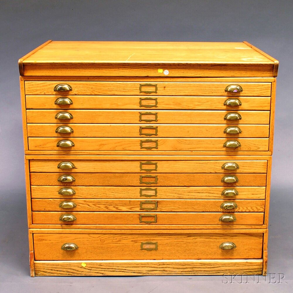Oak Eleven Drawer File Cabinet 20th Century With Ten Shallow Long with regard to sizing 1000 X 1000