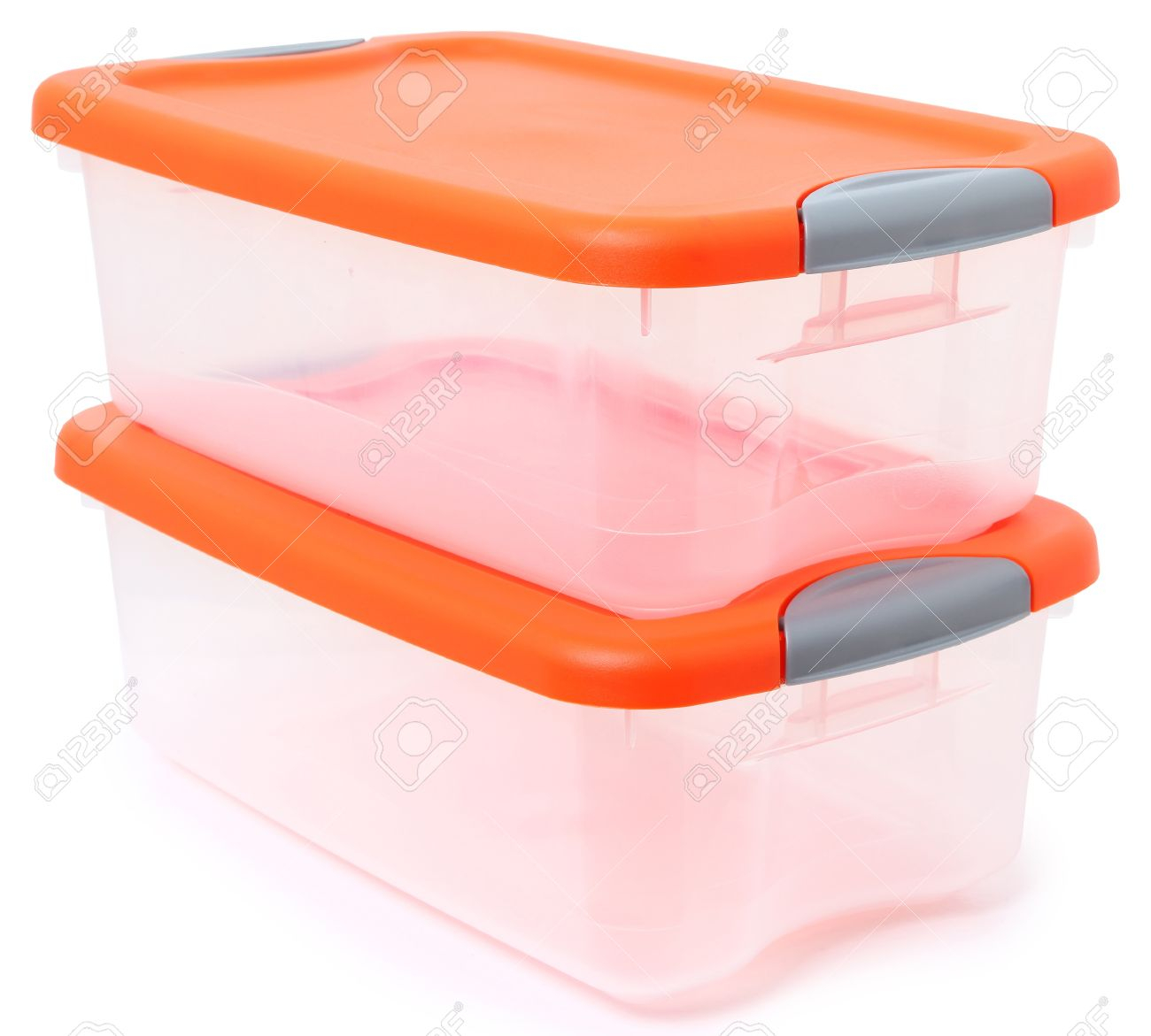 Orange And Clear Plastic Storage Container Bins Stacked Over Stock in dimensions 1300 X 1171