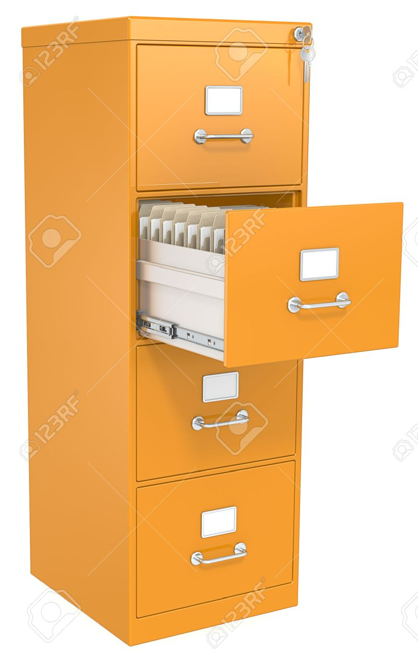 Orange File Cabinet Open Drawer With Files Lock And Key Stock Photo for sizing 822 X 1300
