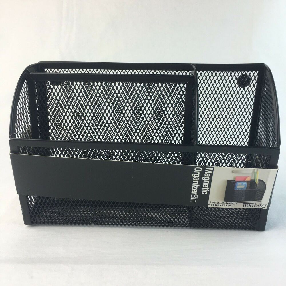 Organizer Basket Magnetic Metal Mesh Storage Bin Office Black 3 inside size 1000 X 1000