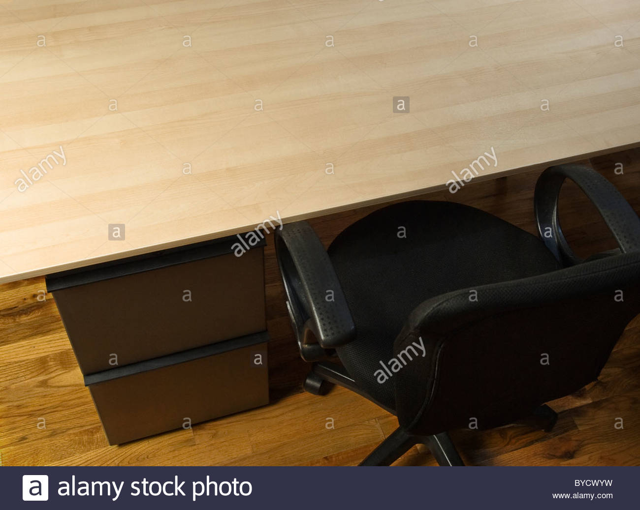 Overhead View Of Empty Desk With Chair And File Cabinet Stock Photo regarding size 1300 X 1037