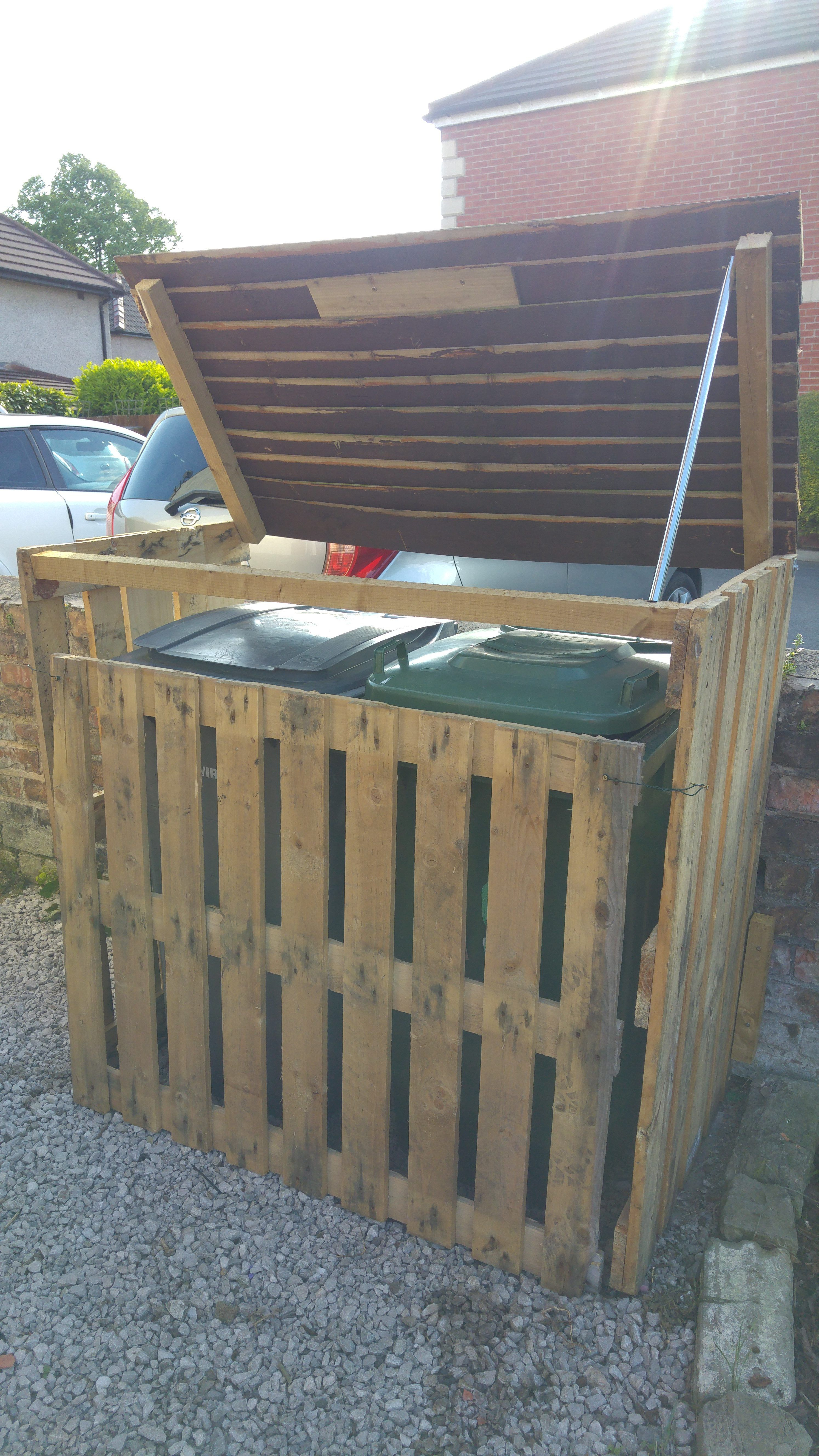Pallet Garbage Bin Storage Shed Pallet Projects Pallet Shed pertaining to sizing 2988 X 5312