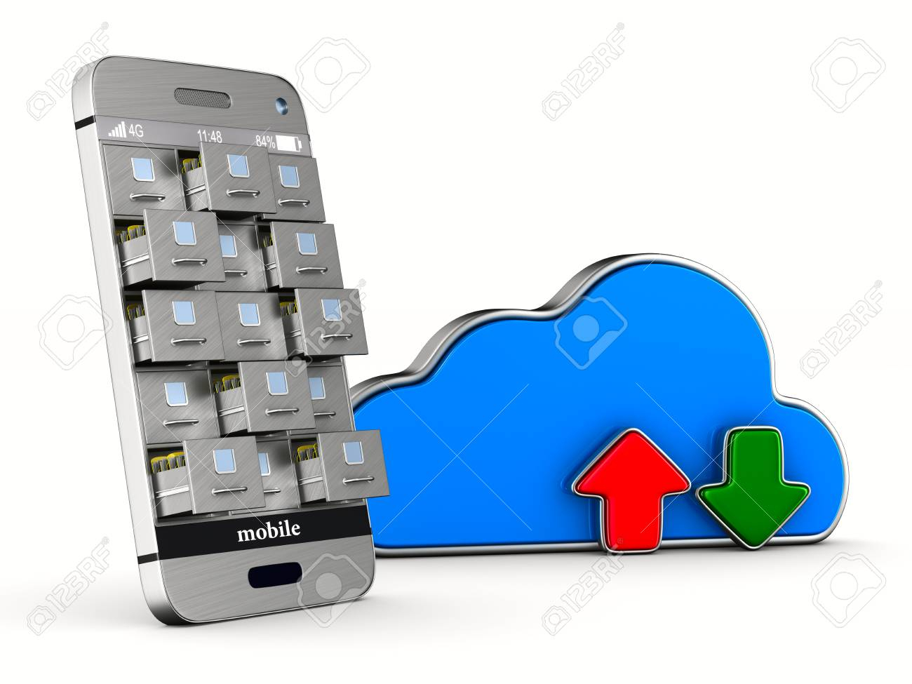 Phone With Filing Cabinet And Cloud On White Background Isolated intended for size 1300 X 975