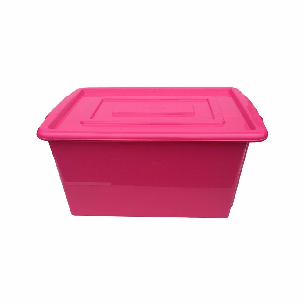 Pink Plastic Large 52l Litre Storage Box Tub Container With Clear within size 1000 X 1000