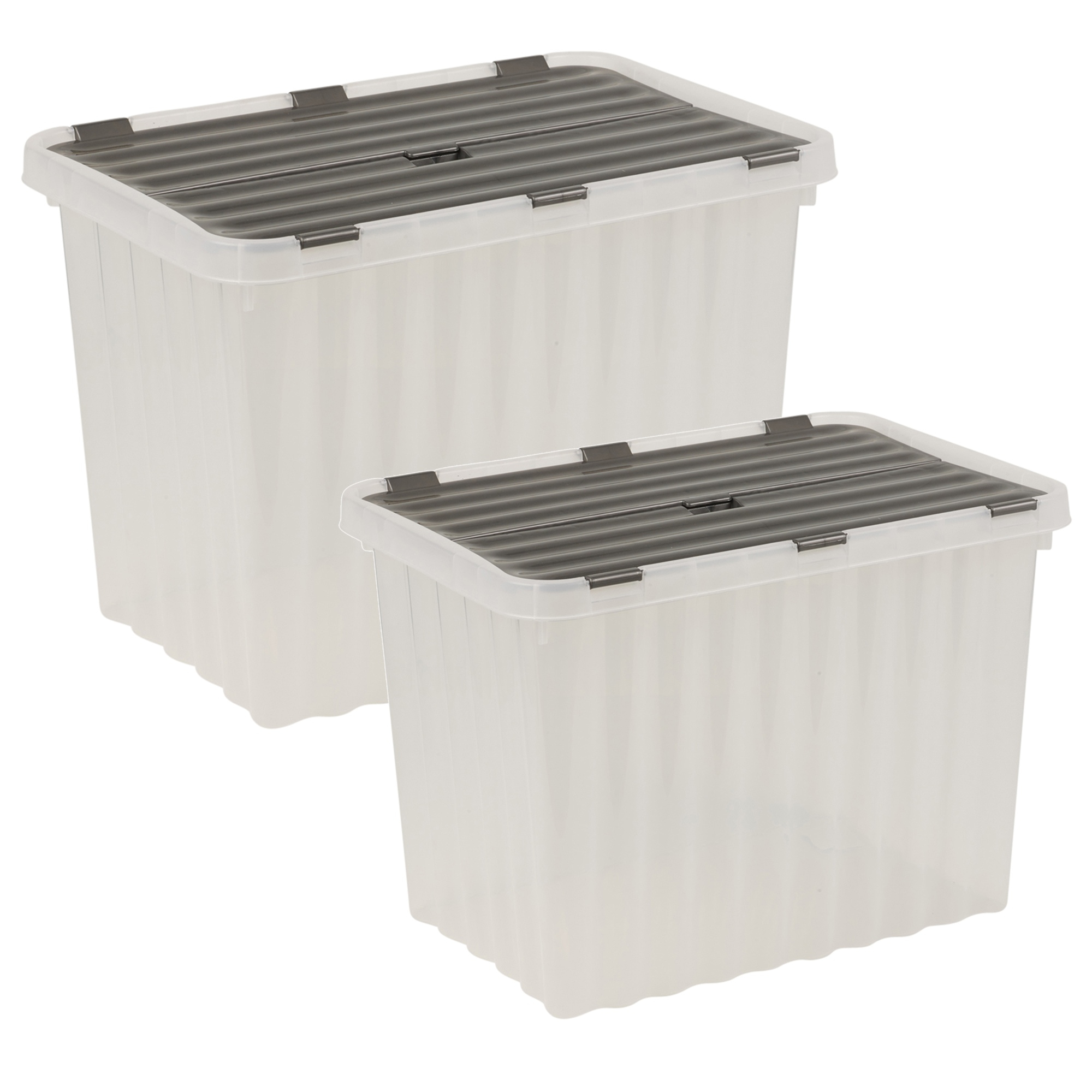 Plastic Storage Box Grey Hinged Lid Ripple Design Quality Stackable intended for sizing 2000 X 2000