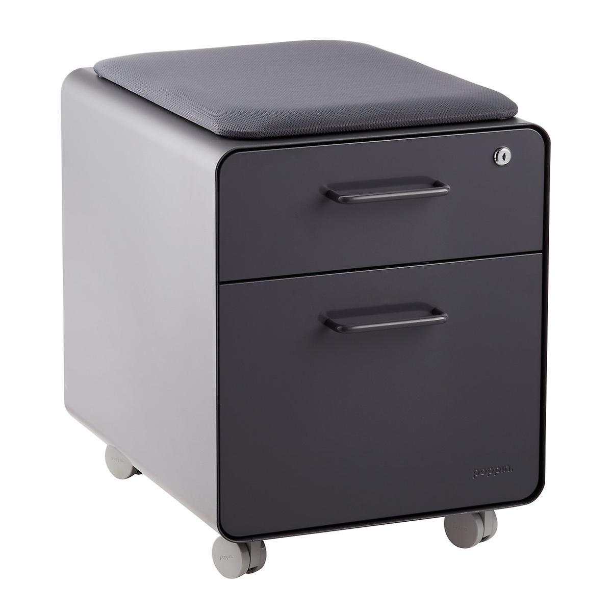 Poppin Dark Grey Mini 2 Drawer Stow Filing Cabinet With Seat with measurements 1200 X 1200