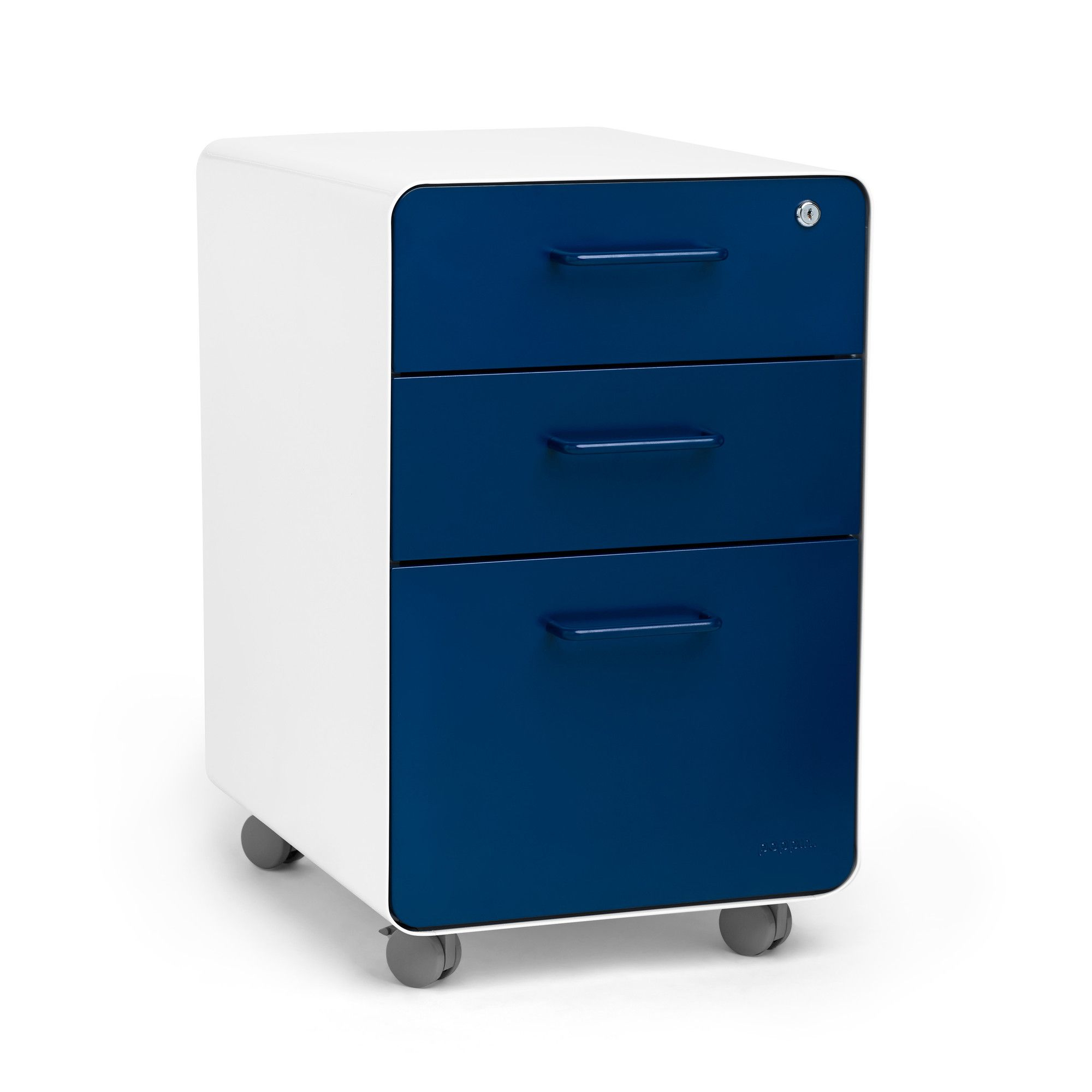 Poppin Stow File Cabinet Rolling 3 Drawer White Pool Blue throughout measurements 2000 X 2000