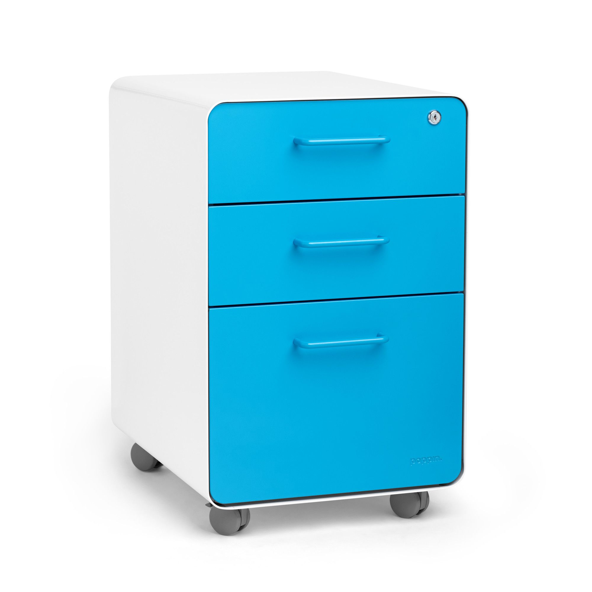 Poppin Stow File Cabinet Rolling 3 Drawer White Pool Blue within measurements 2000 X 2000