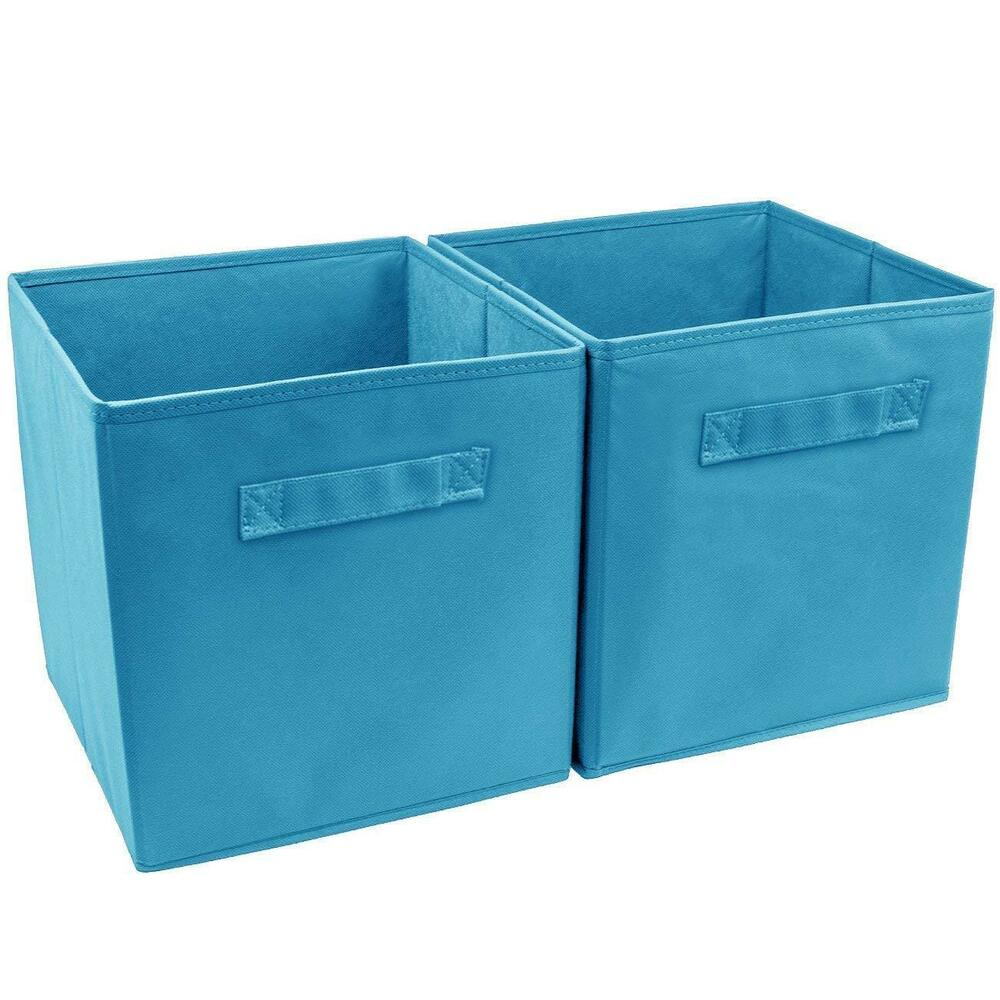 Practical Foldable Cube Storage Bins 2 Pack Fabric Drawers Blue intended for size 1000 X 1000