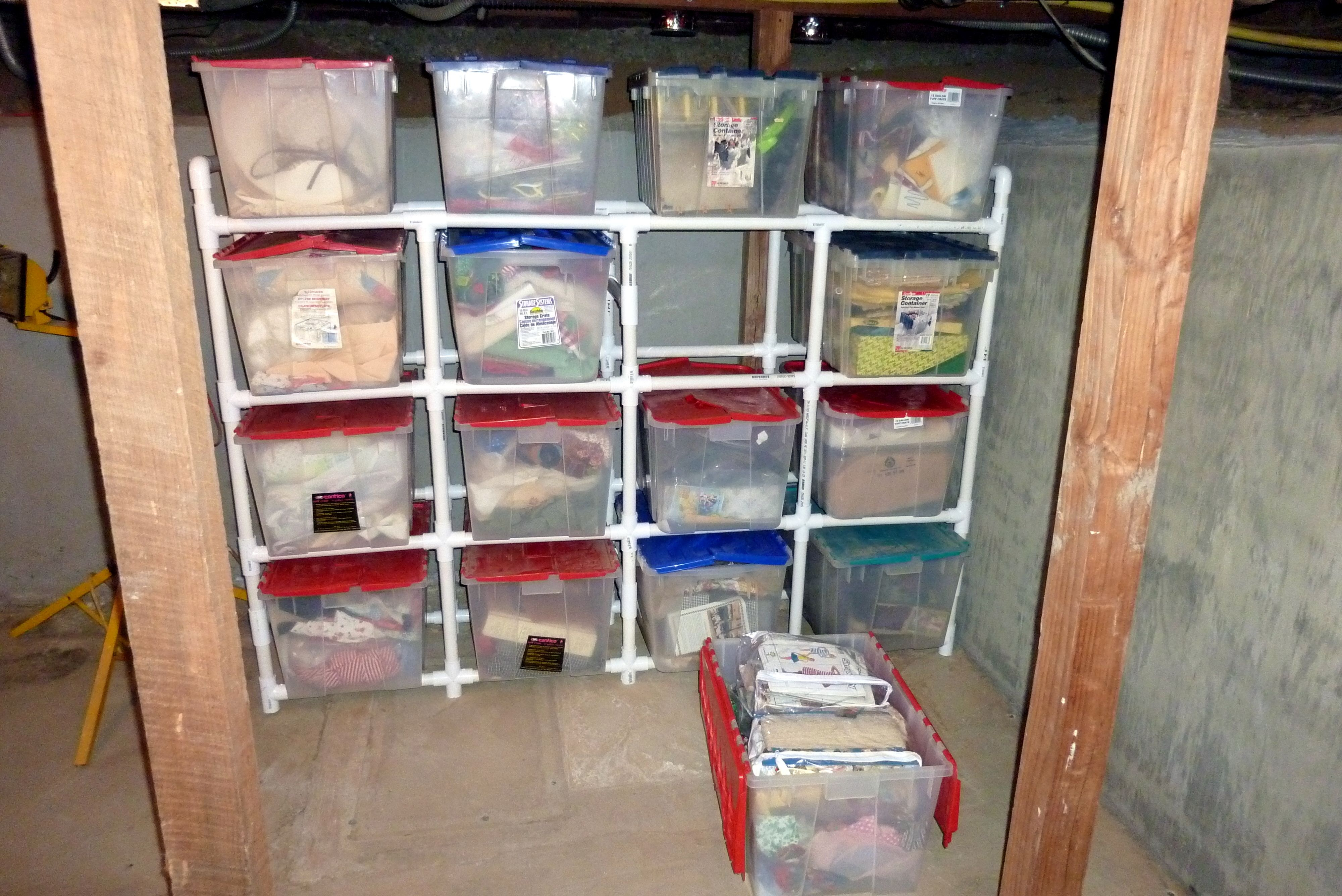 Pvc Pipe Storage Rack To Hold Plastic Bins Made My Husband inside dimensions 4000 X 2672