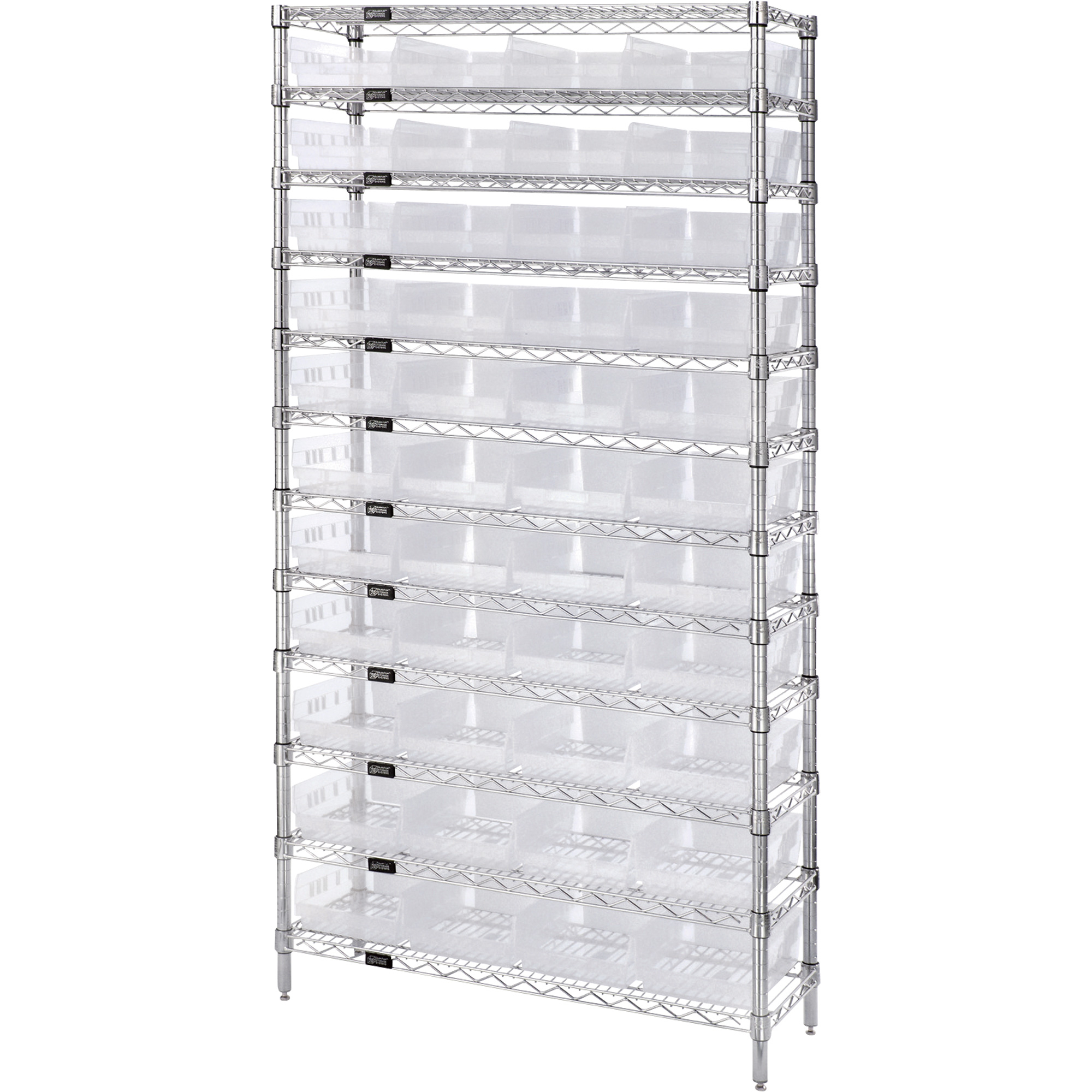 Quantum Storage Complete Single Side Wire Shelving Unit With 44 Bins intended for measurements 2000 X 2000