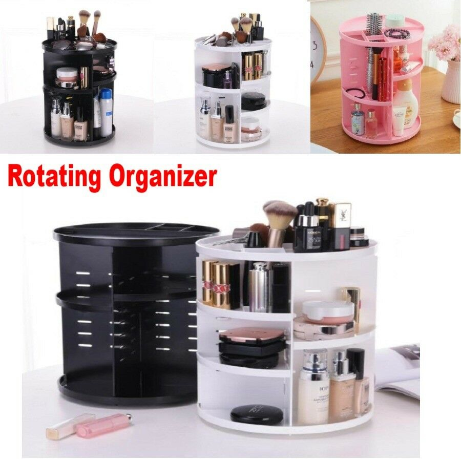 Rotating Makeup Organizer Countertop Storage Pink Black White For for size 900 X 900