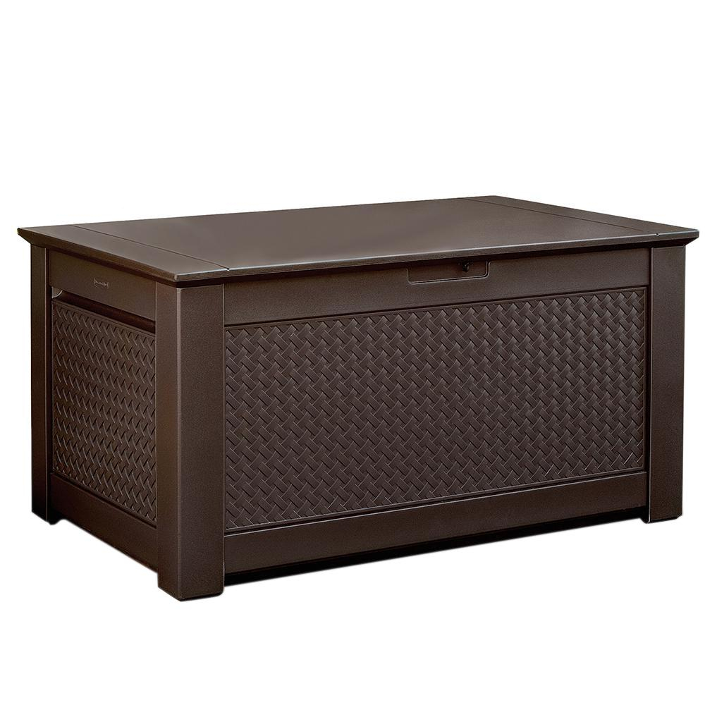 Rubbermaid Patio Chic 93 Gal Resin Basket Weave Patio Storage Bench intended for measurements 1000 X 1000