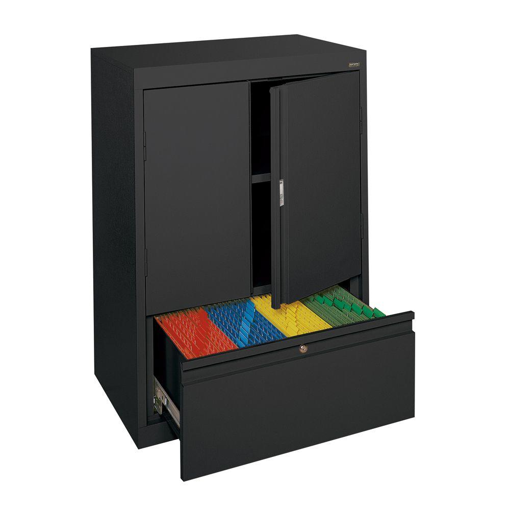 Sandusky System Series 30 In W X 42 In H X 18 In D Counter Height Storage Cabinet With File Drawer In Black in sizing 1000 X 1000