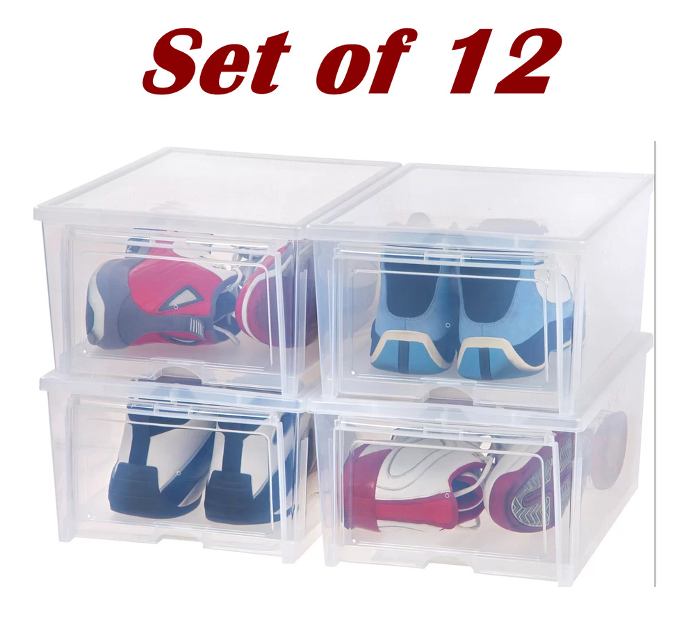 Set Of 12 Drop Front Shoe Storage Boxes Organizer Sneaker Bins Box in measurements 1000 X 898
