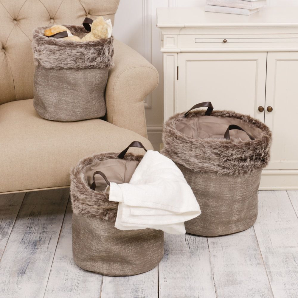 Set Of Three Faux Fur Storage Baskets in proportions 1000 X 1000