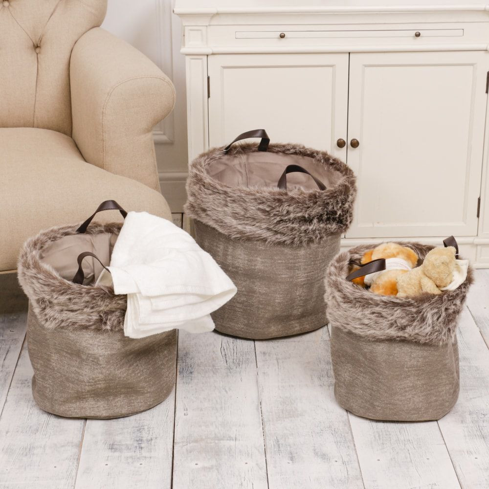 Set Of Three Faux Fur Storage Baskets regarding size 1000 X 1000