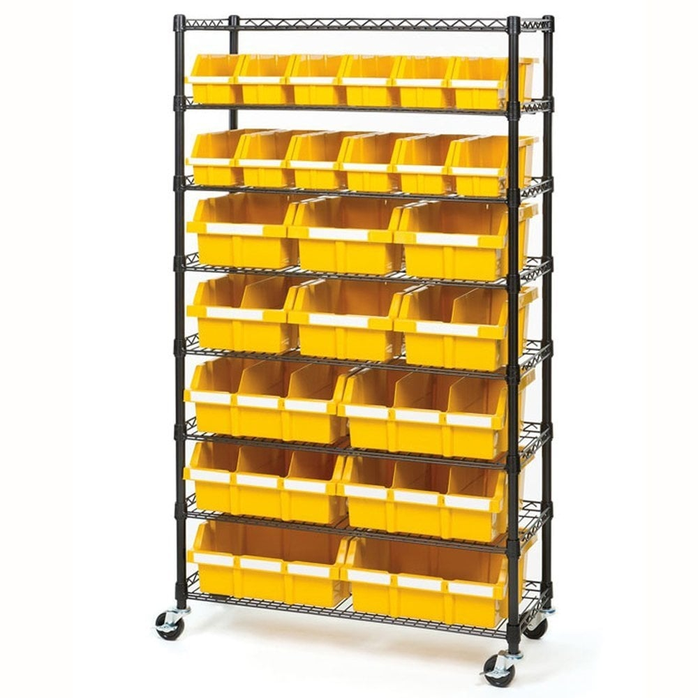 Seville Classics Commercial 8 Shelf 24 Bin Rack Storage System Top with measurements 1000 X 1000