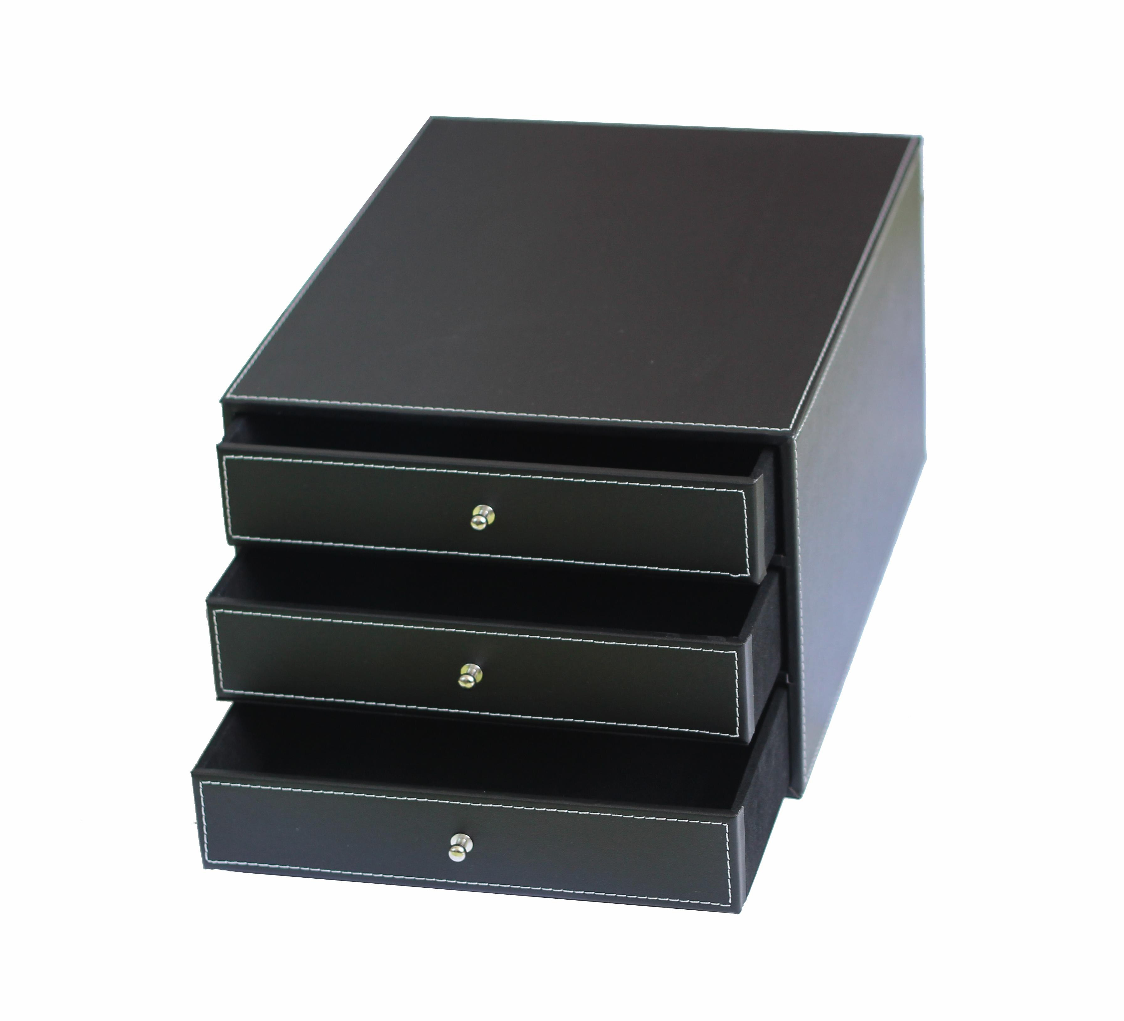 Small Leather Three Pumping Drawer File Cabinet Office Document Tray in dimensions 3584 X 3256