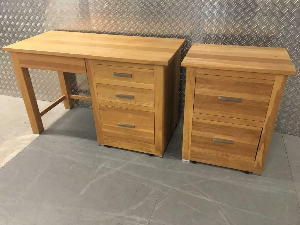 Solid Oak Desk With Drawers Filing Cabinet Leather Chair Laura within dimensions 1024 X 768