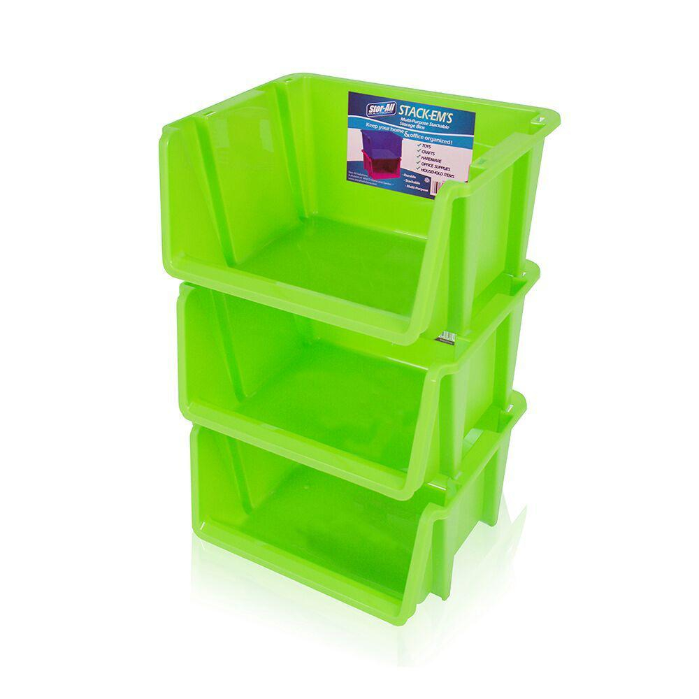 Stackable Storage Bin In Green 3 Pack regarding size 1000 X 1000