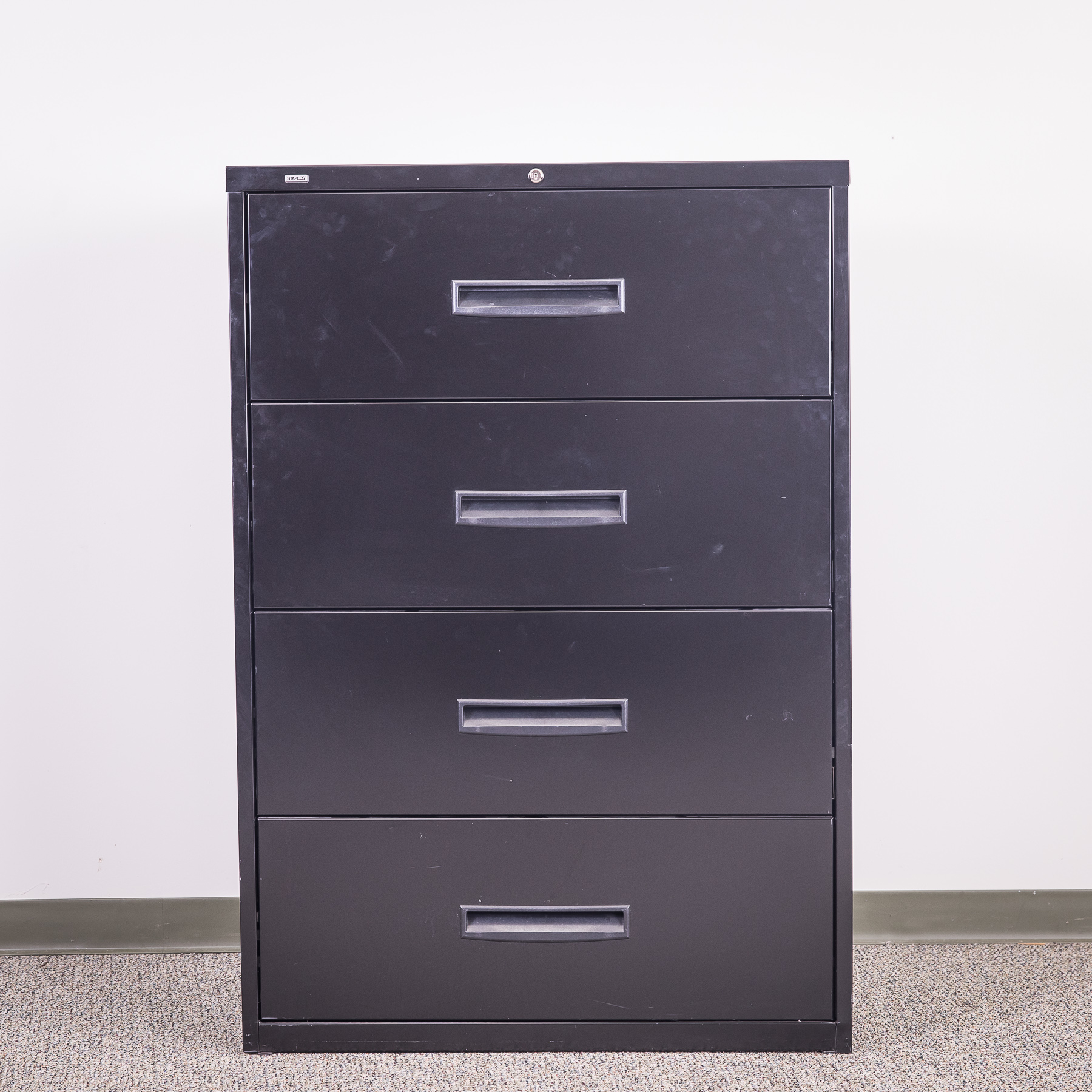 Staples 4 Drawer Lateral 36 Black for measurements 1800 X 1800
